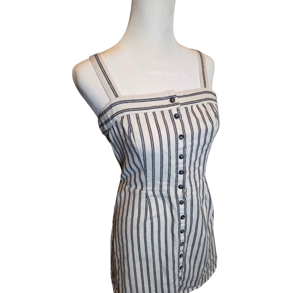 Ivy + Main Women Blue White Striped Linen Blend Button Front Mini Dress Size L